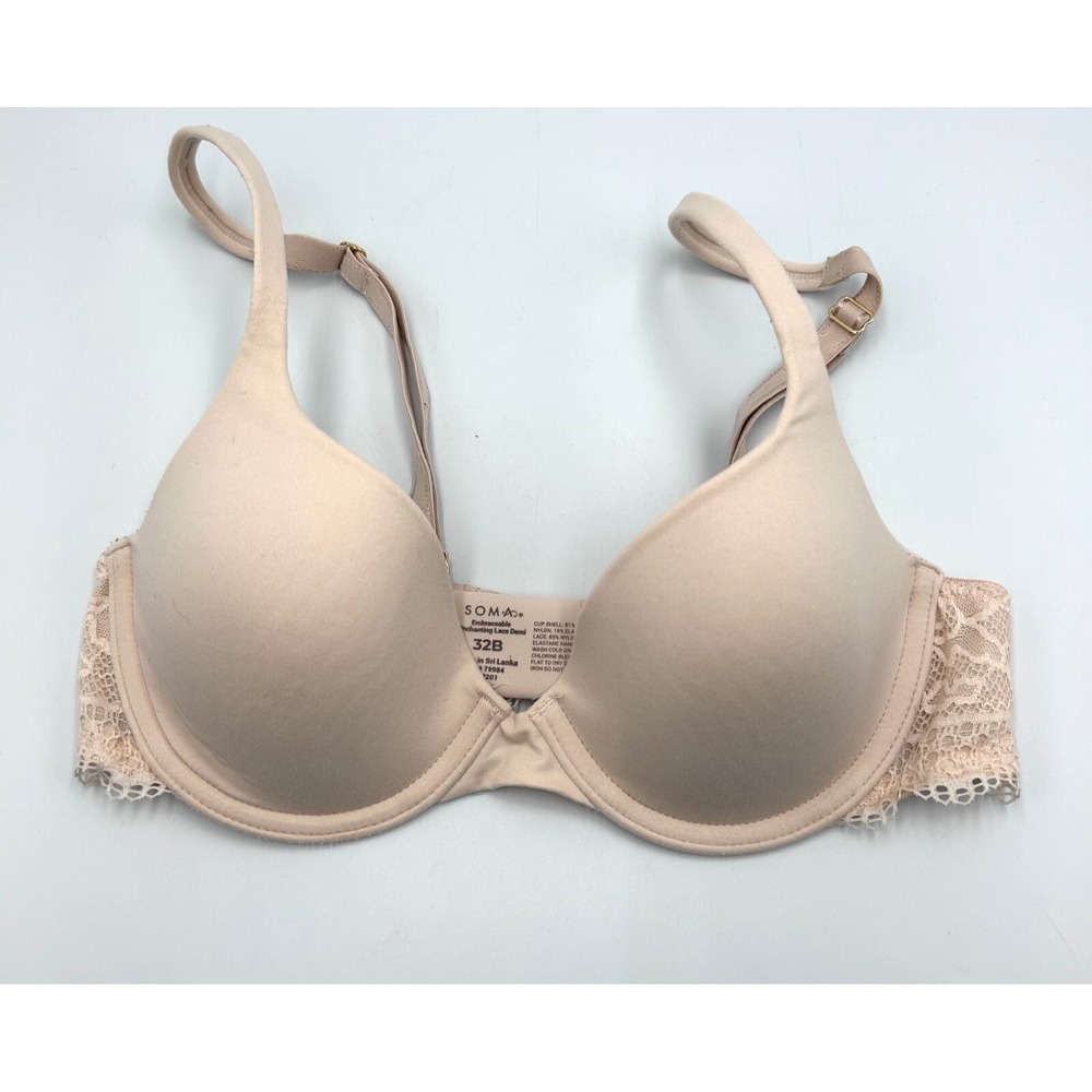 Soma 32B Beige Padded Bra Embraceable Enchanting Push Up Lace Underwire